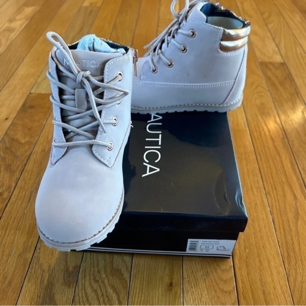 New NWT Nautica Daven Boots Zip Side Pink Blush & Gold Toddler Girls Size 12